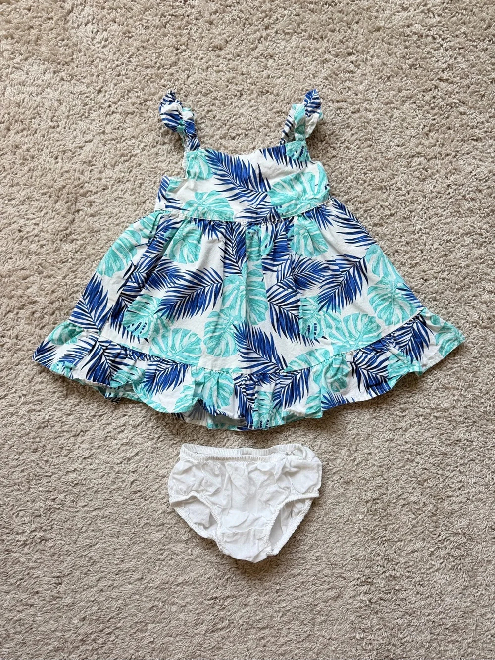 Gymboree Toddler Girl Blue Tropical Leaf Print Dress with Bloomers 18-24M